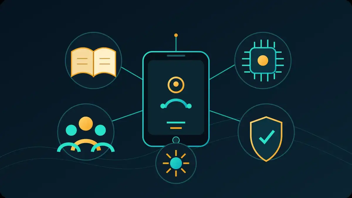 Ilustración de conocimiento, tecnología y comunidad conectados